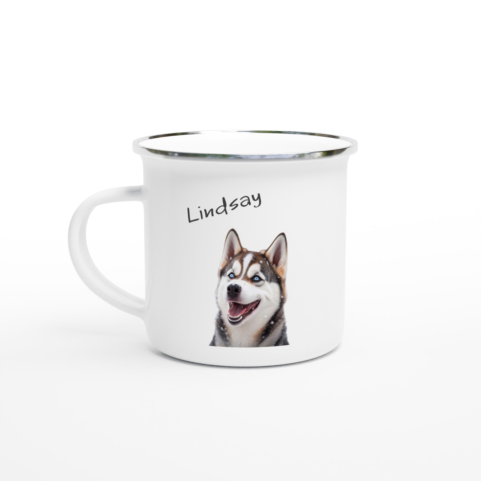 Siberian husky enamel camping coffee cup