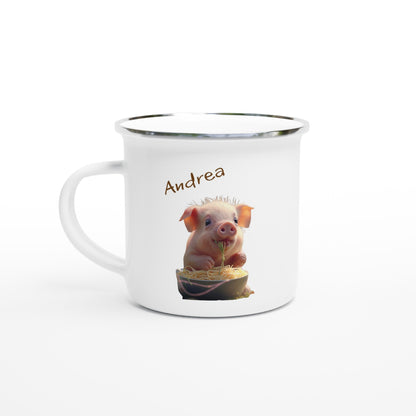 Pig enamel camping mug with name