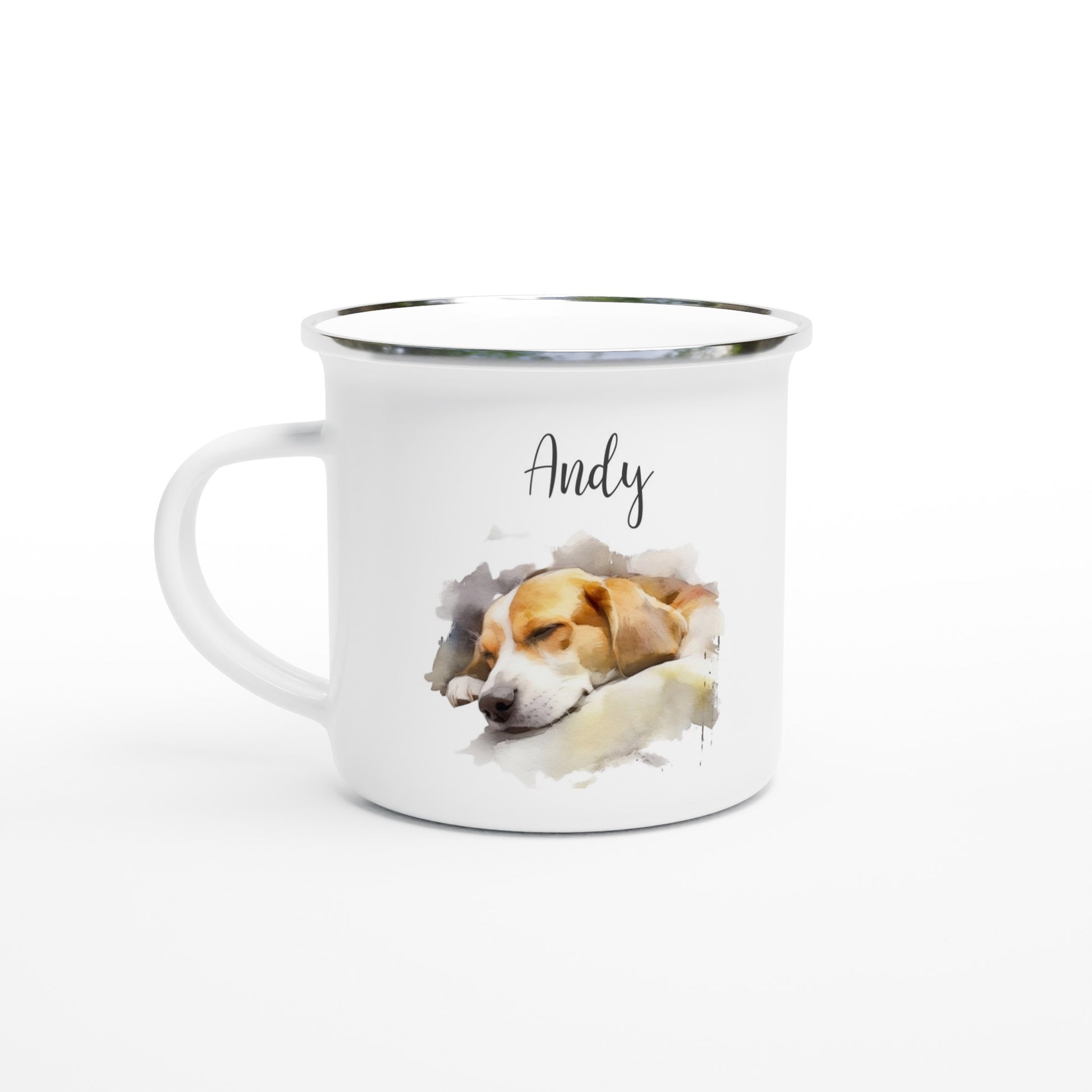 Custom beagle dog enamel mug with name