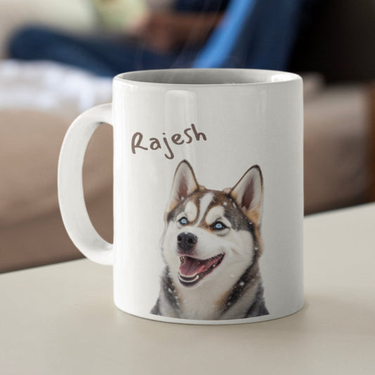 Personalised Siberian husky mug with name