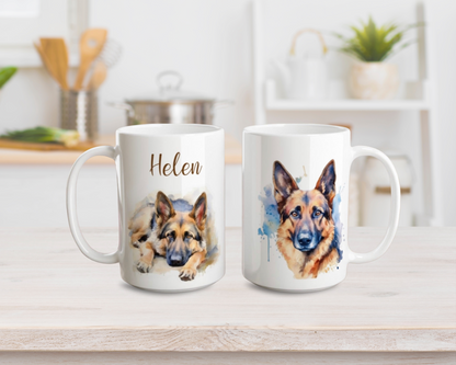 Personalised large German shepherd mug with name
