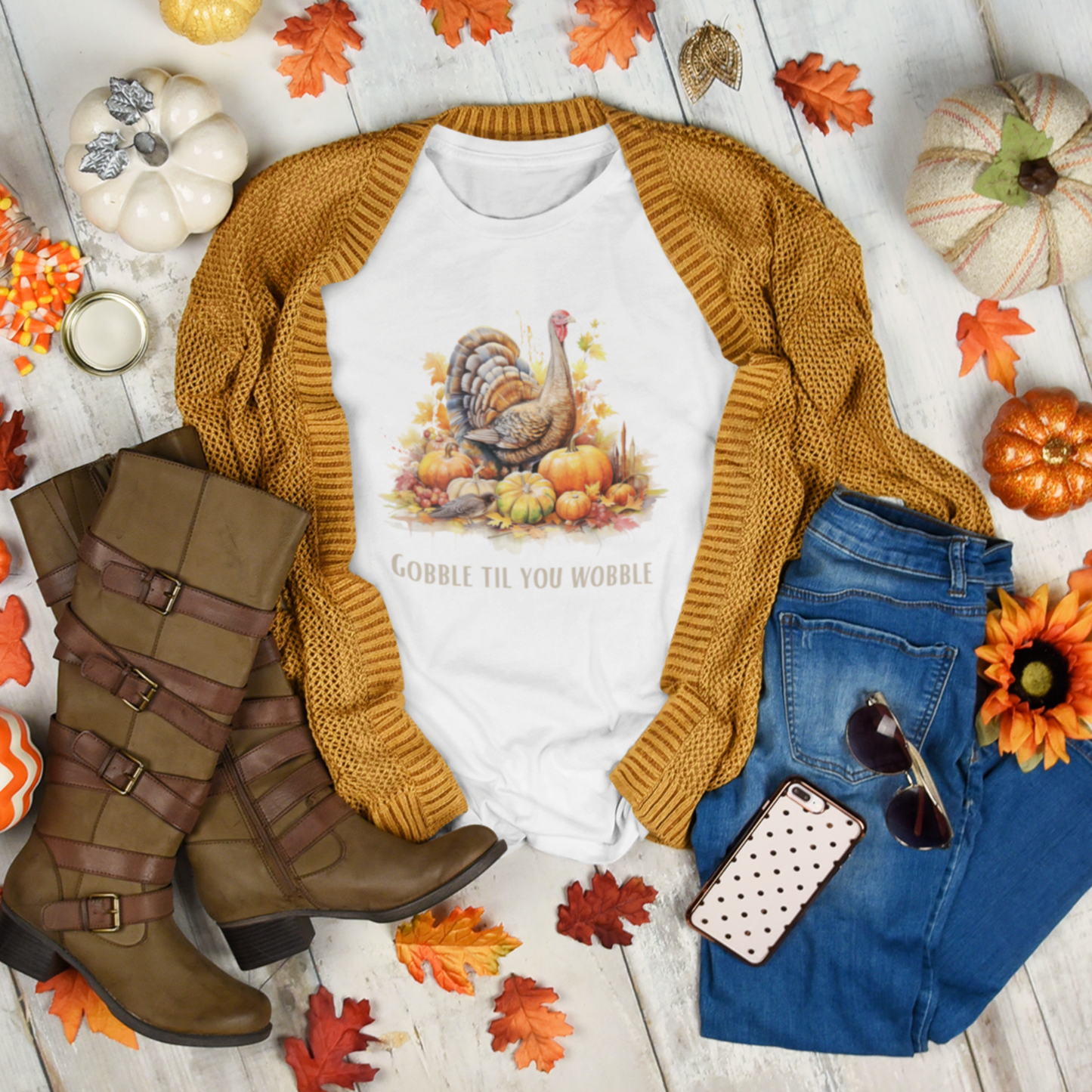 Funny thanksgiving shirt - gobble til you wobble