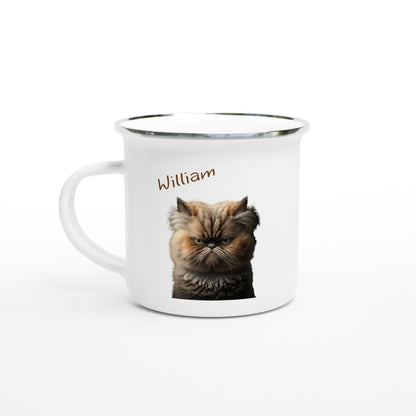 Personalised fluffy ginger cat enamel camping coffee mug