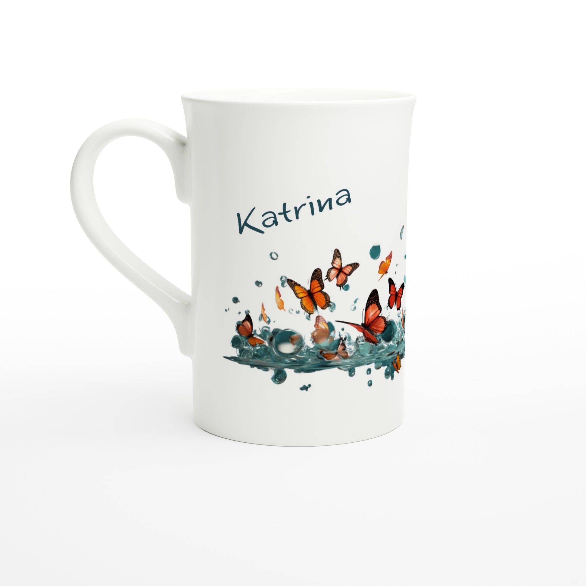 Personalised butterflies porcelain tea cup with name