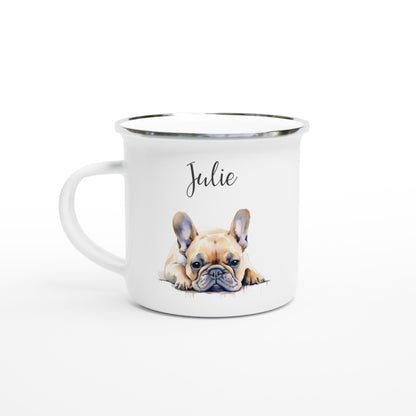Personalised French bulldog enamel camping mug