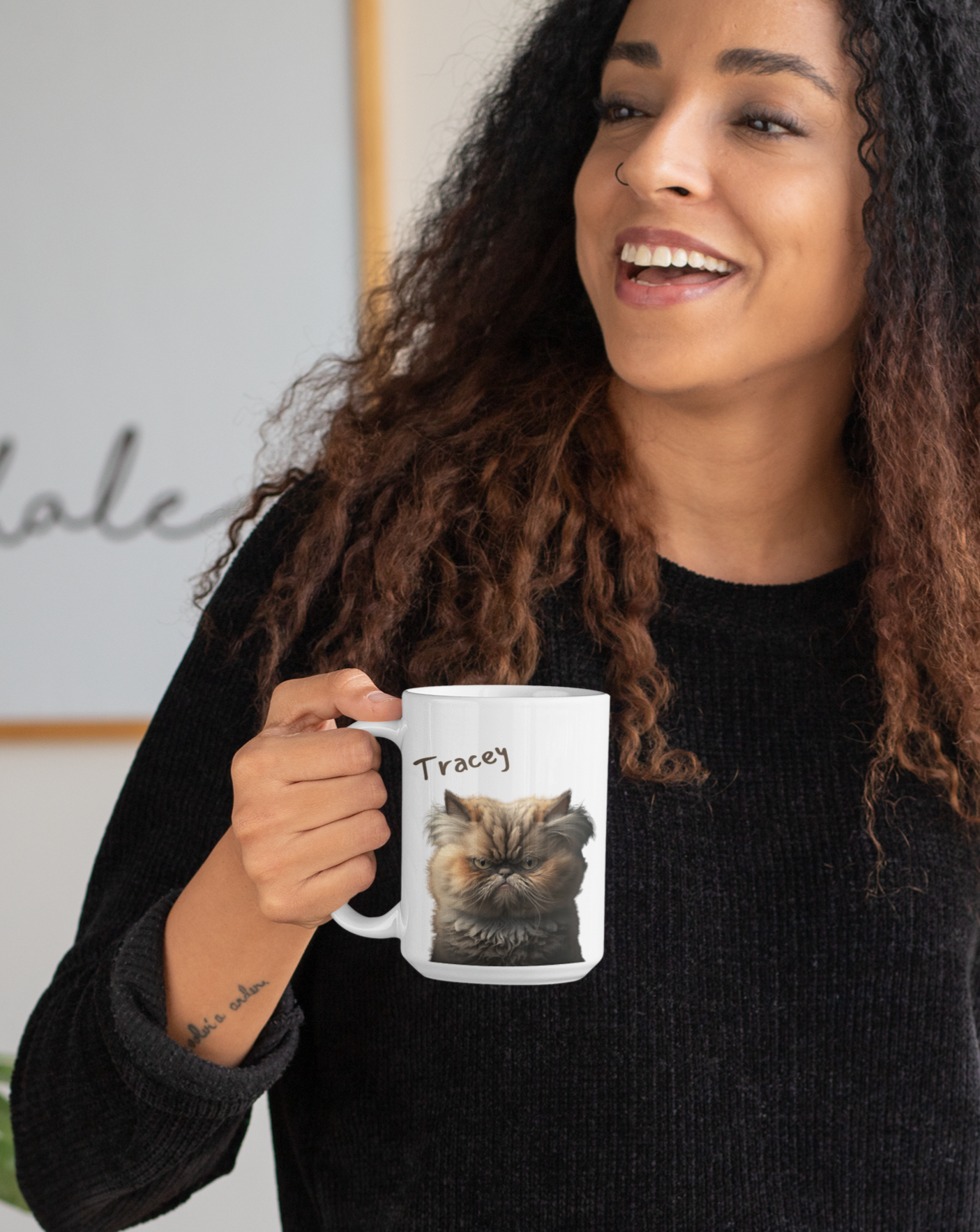 Personalised funny fat cat mug with name on it