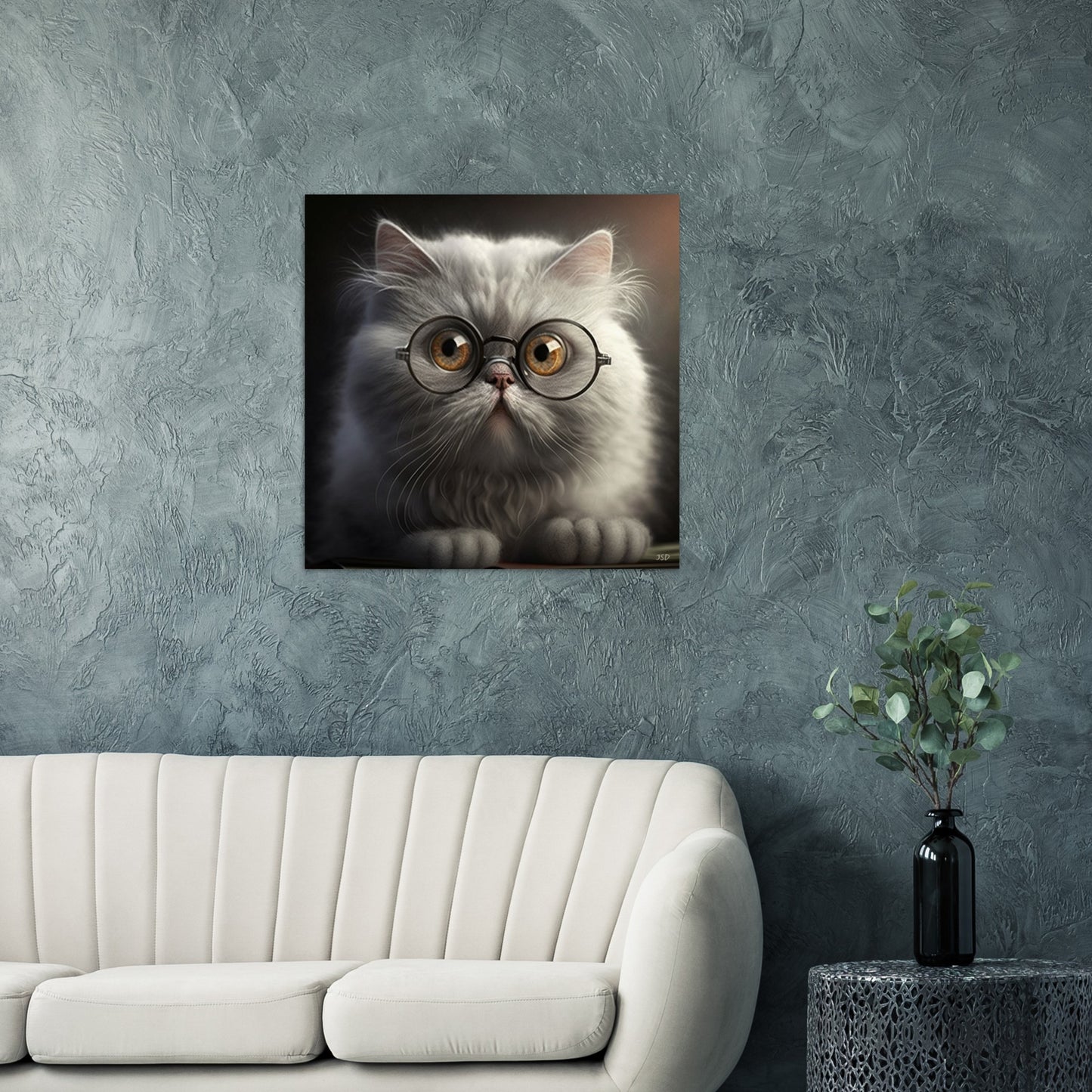 Grey fluffy cat metal poster
