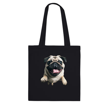 Happy pug black tote bag